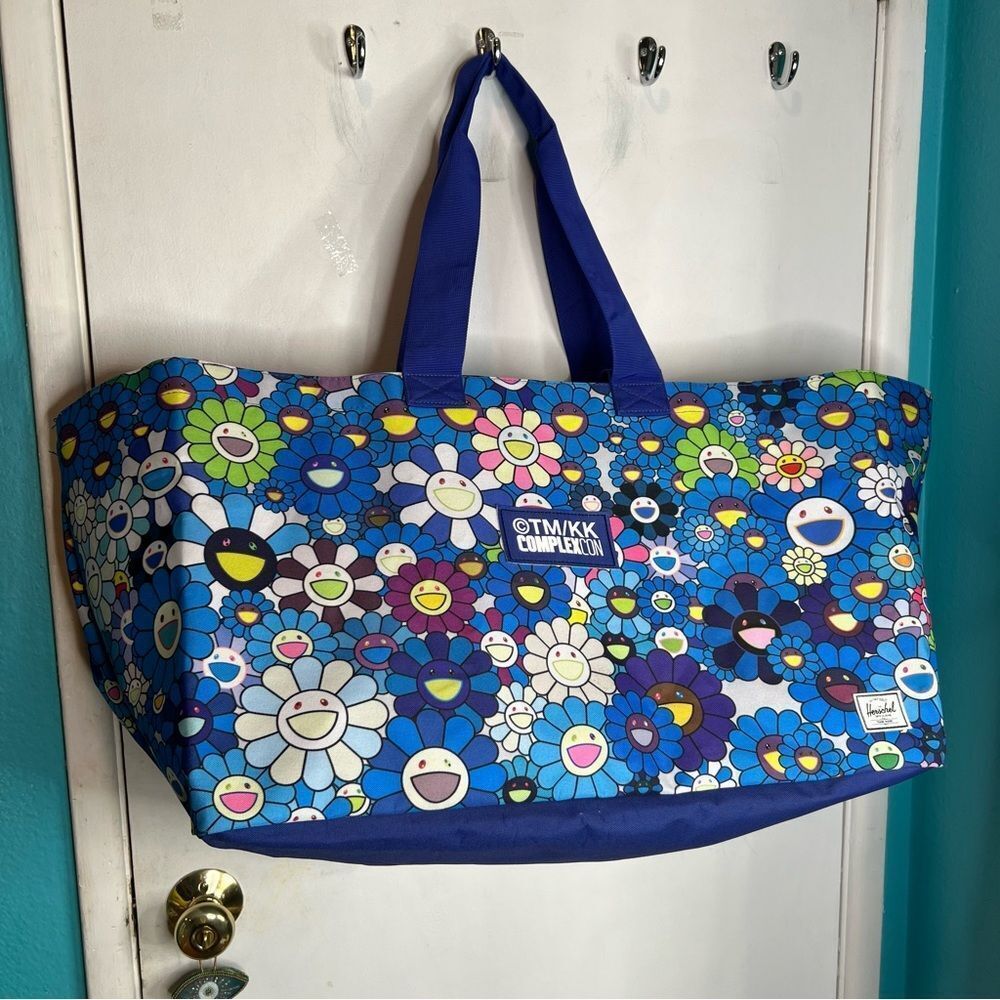 RARE! 2017 COMPLEXCON TAKASHI MURAKAMI HERSCHEL BLUE FLOWER XL TOTE SUPREME BAG - Picture 4 of 14